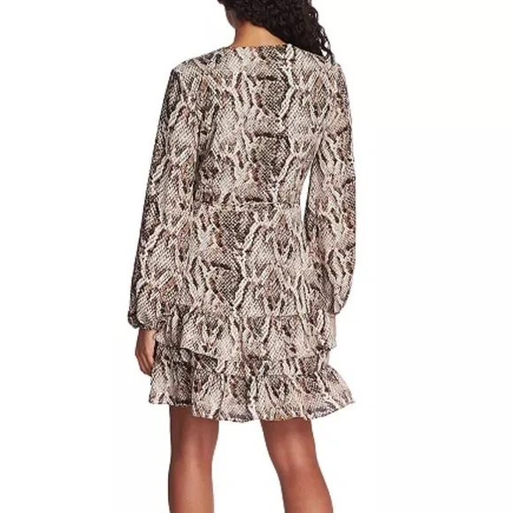 NWT 1.STATE Long Sleeve Ruffled Snake-Print Wrap Dress - Picture 2 of 6